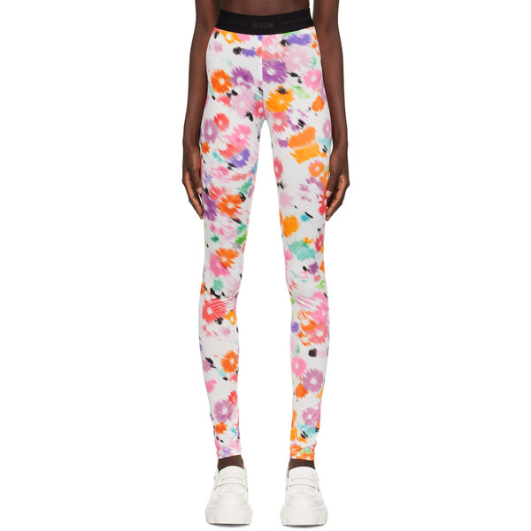  Msgm White Flower Leggings 
