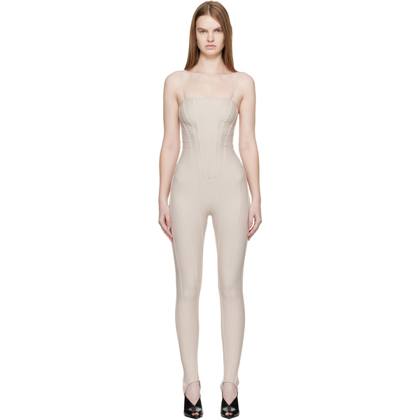  Mugler Beige Boned Stretch Catsuit 