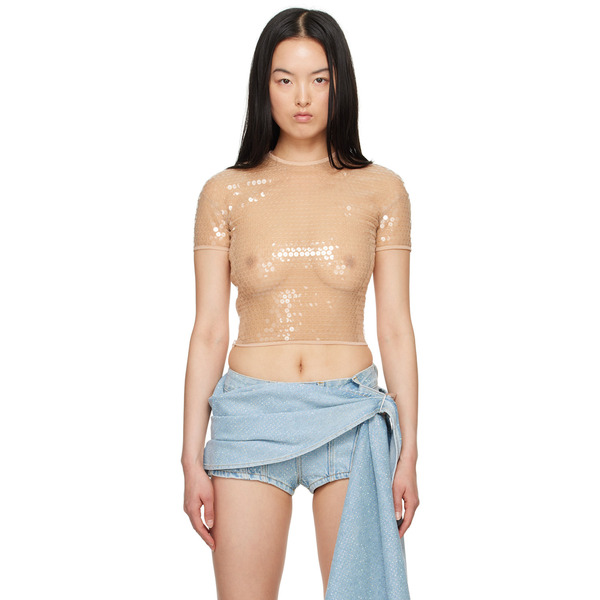  Mugler Beige Cropped T-shirt 