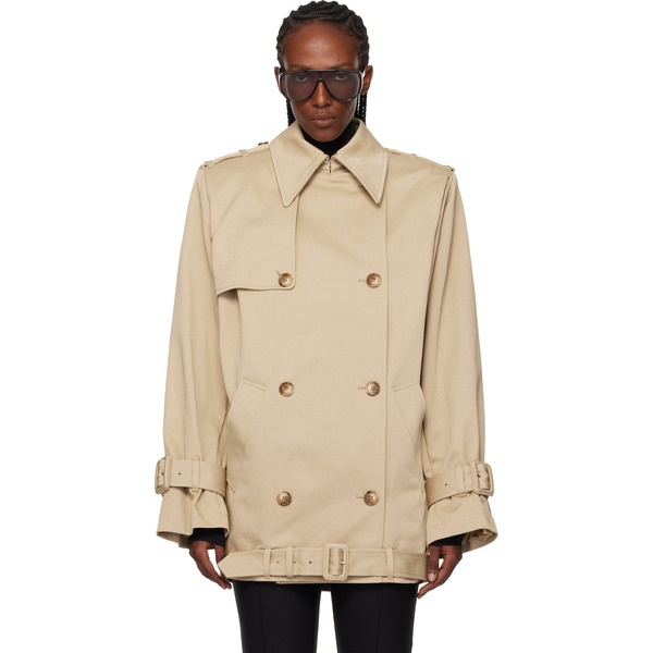  Mugler Beige Dropped Trench Coat 