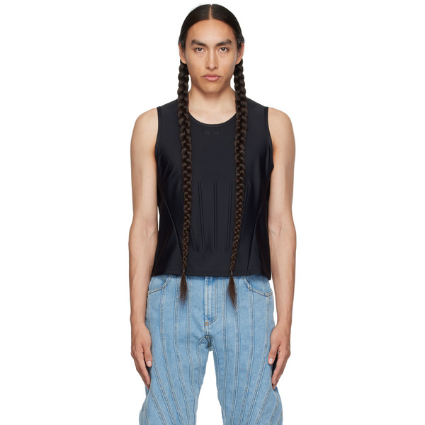  Mugler Black Embossed Tank Top 