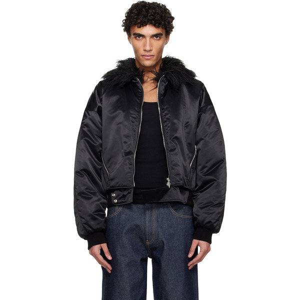  Mugler Black Faux-fur Collar Bomber Jacket 