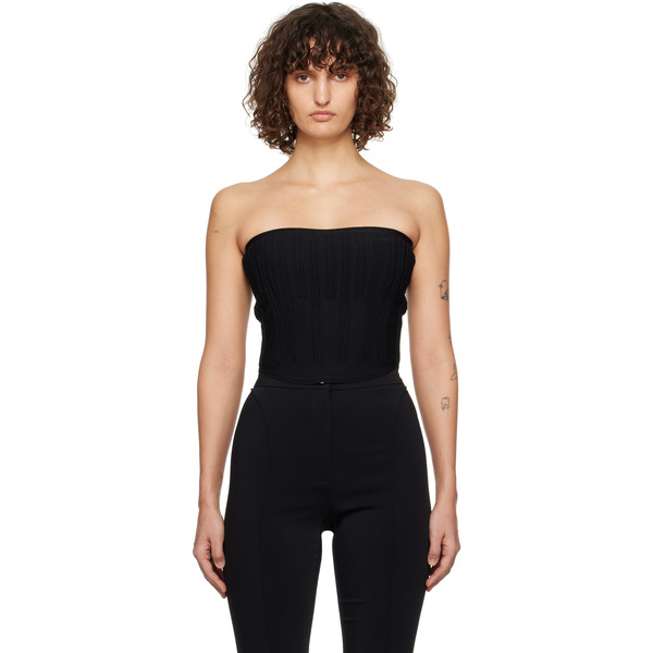  Mugler Black Knit Bustier Camisole 