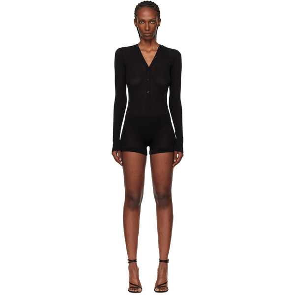  Mugler Black Knit Cotton Bodyshort 