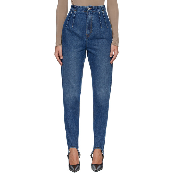 Mugler Blue Denim Cigarette Stirrup Jeans 