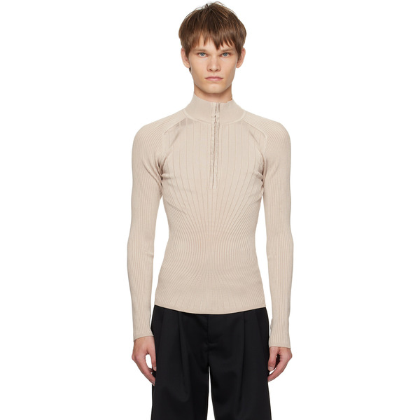  Mugler Gray Hook-and-eye Ribbed Top 