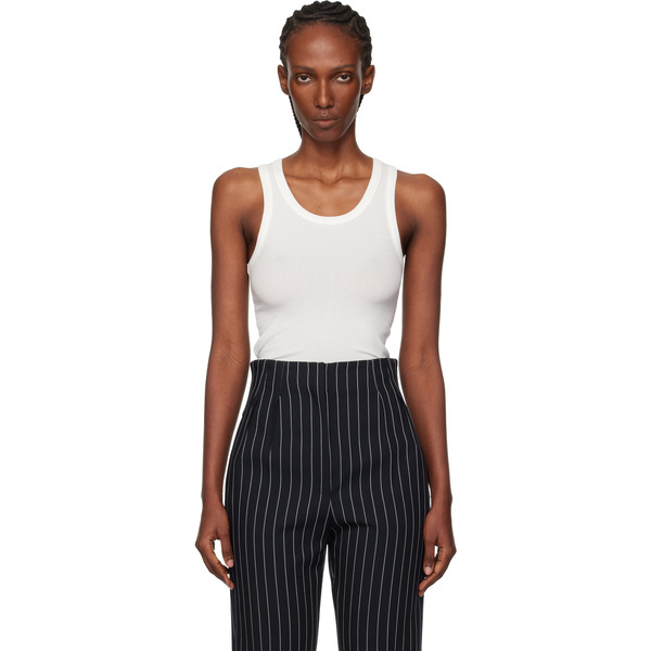  Mugler White Ribbed Tank Top 