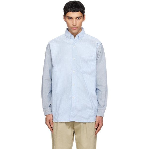  Nanamica Blue & Gray Button Down Stripe Storm Shirt 