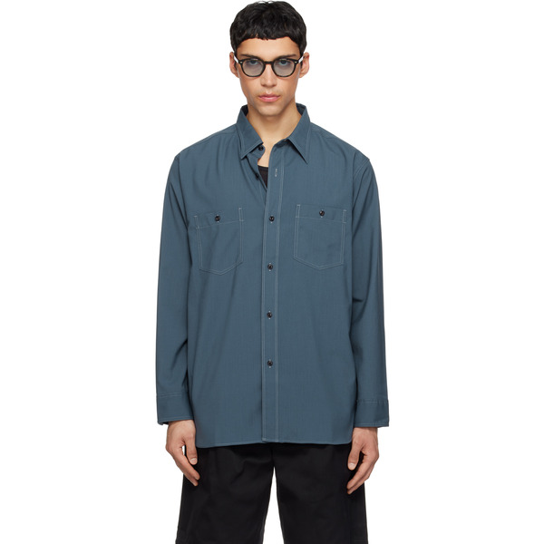  Nanamica Navy Polyester Wool Field Shirt 