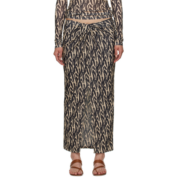  Nanushka Beige & Black Marya Midi Skirt 