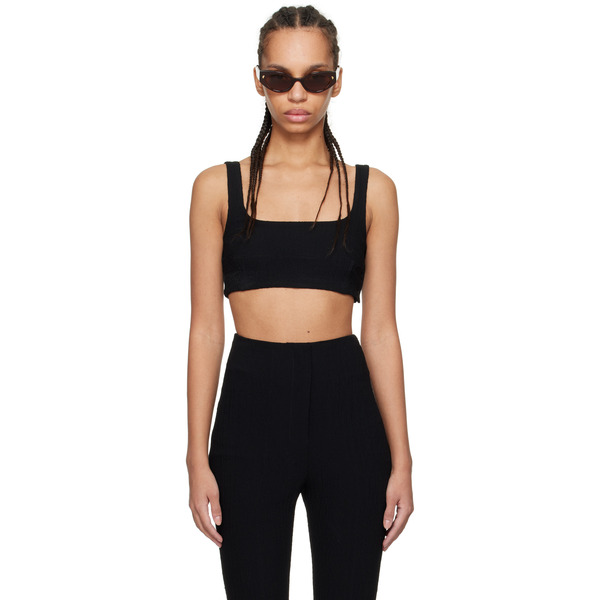  Nanushka Black Anouk Seersucker Bralette Top 