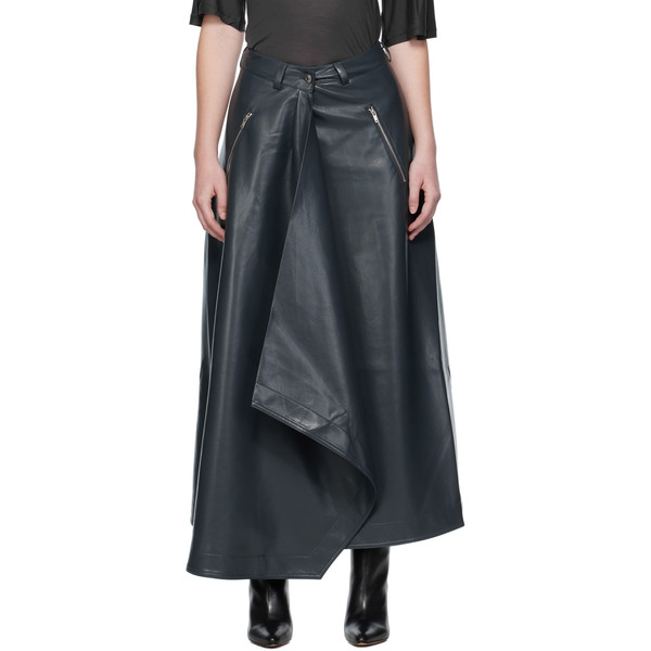  Nanushka Blue Neith Draped Vegan Leather Maxi Skirt 