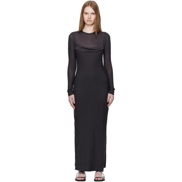  Nanushka Gray Linora Draped Wool Jersey Maxi Dress 
