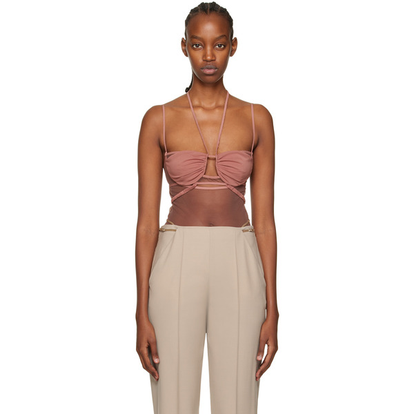  Nensi Dojaka Taupe Draped Double Bra Bodysuit 