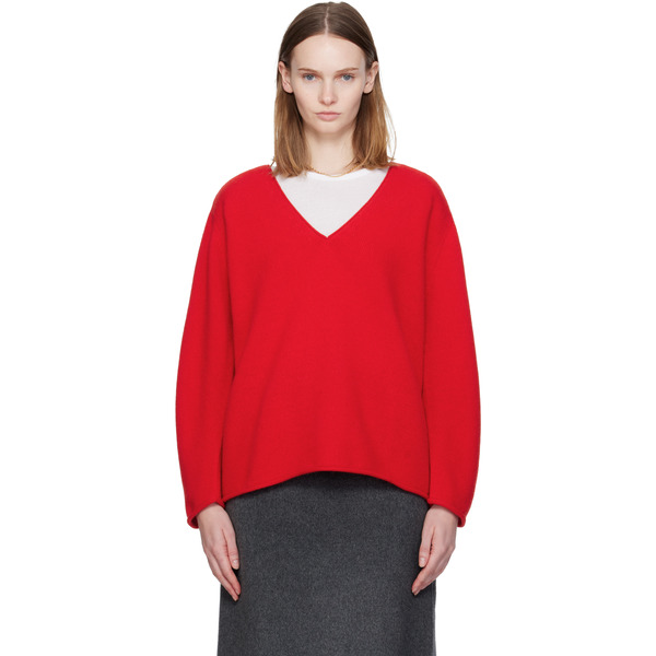  Nothing Written Red Cerin Deep V-neck Sweater 