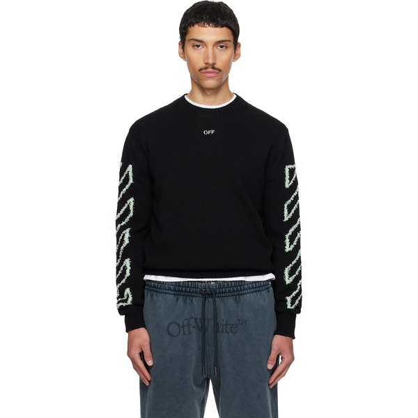  Off-white Black Diagonal Outline Knit Crewneck Sweater 