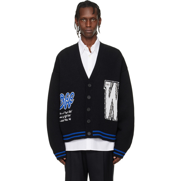  Off-white Black '00' Glide Diagonal Varsity Knit Cardigan 