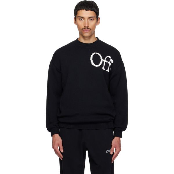  Off-white Black 'ow' Shared Logo Knit Crewneck Sweater 