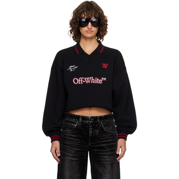  Off-white Black Sporty Crop Polo Logo Sweatshirt 