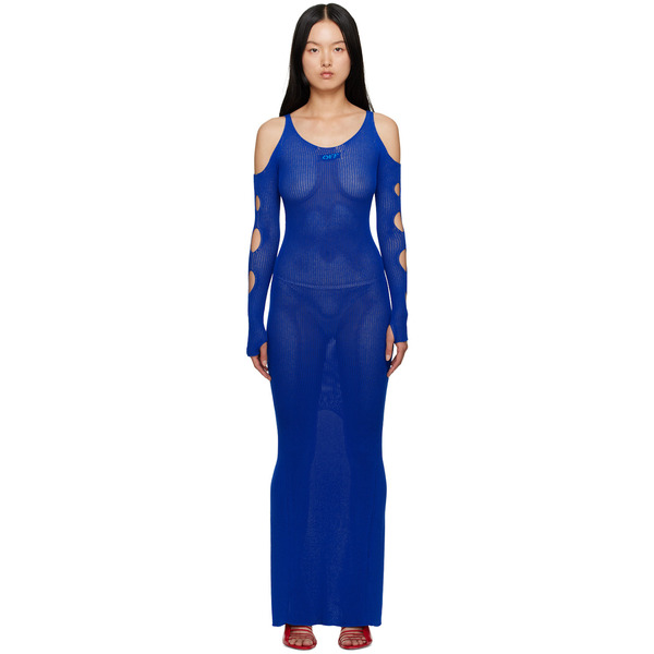 Off-white Blue Hole Net Maxi Dress 