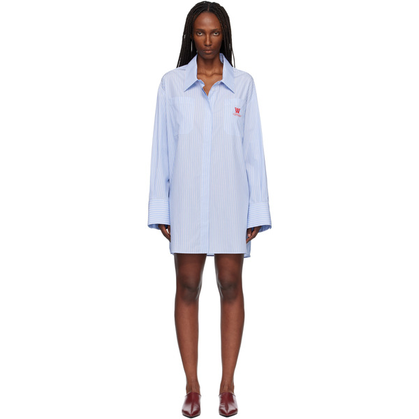  Off-white Blue Striped Poplin Shirt Minidress 