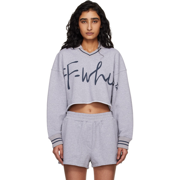  Off-white Gray 'ow' Script Crop Polo 