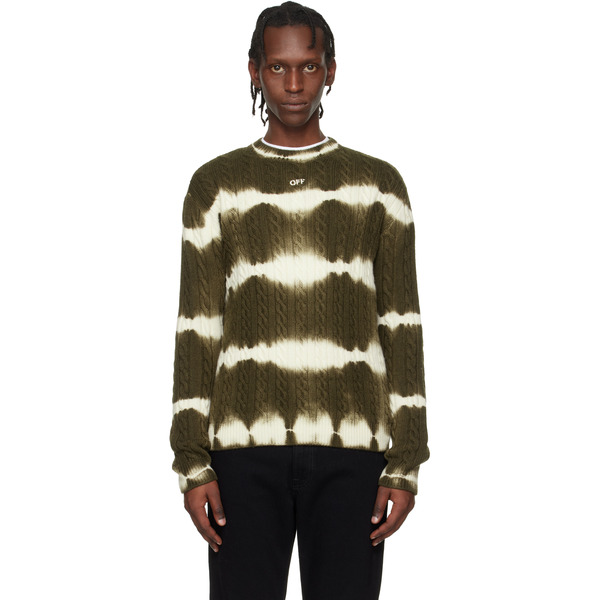  Off-white Khaki & White Off Stamp Cable Knit Crewneck Sweater 