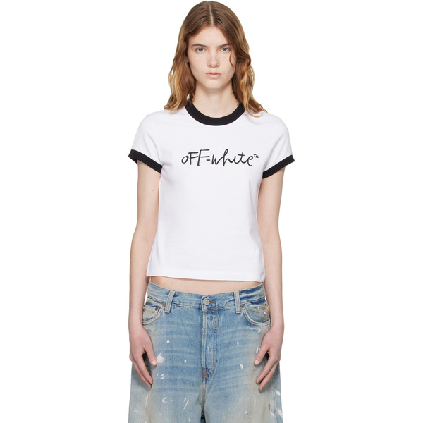  Off-white White Embroidered Script Fitted T-shirt 