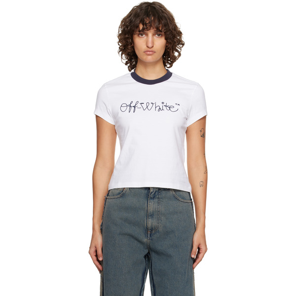  Off-white White Embroidered Script Logo Fitted T-shirt 