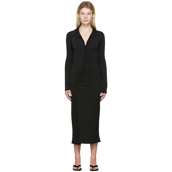  Olēnich Black Gathered Midi Dress 