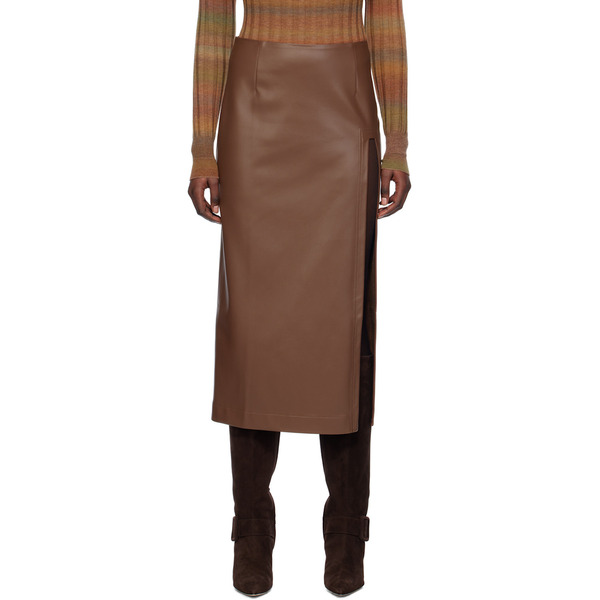  Olēnich Brown Cutout Faux-leather Midi Skirt 