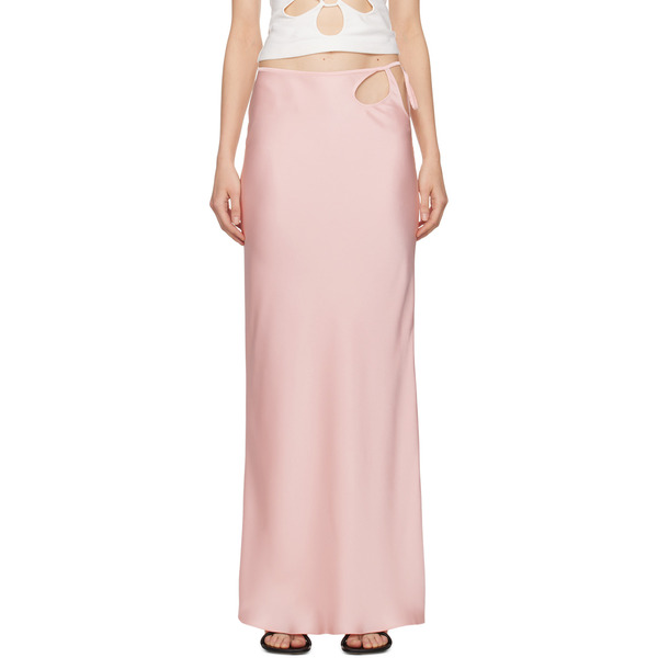  Olēnich Pink Floral Cutout Maxi Skirt 