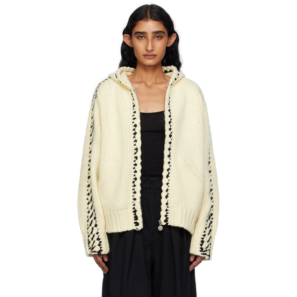  Open Yy Beige Stitch Zip Up Knit Hoodie 