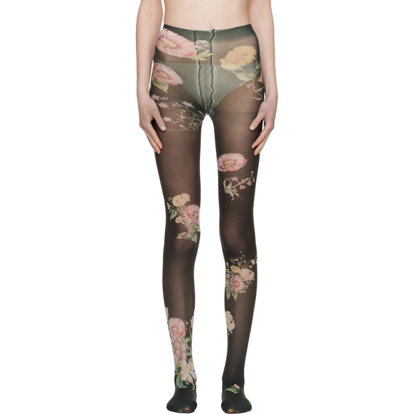  Open Yy Black Floral Tights 