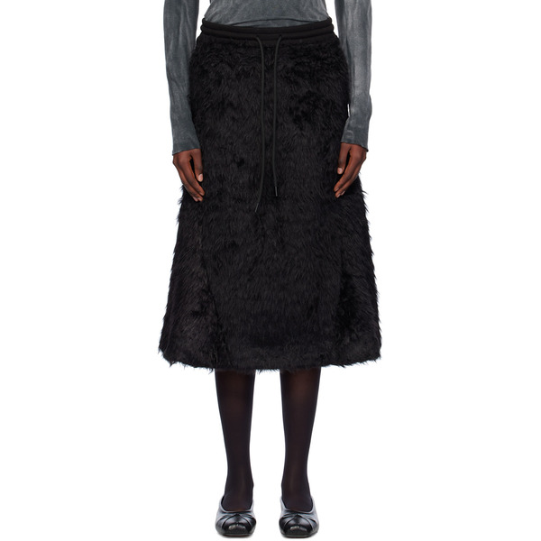  Open Yy Black Shaggy Track Faux-fur Midi Skirt 