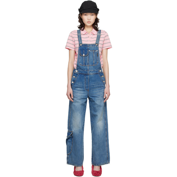  Open Yy Blue Cargo Pocket Denim Overalls 