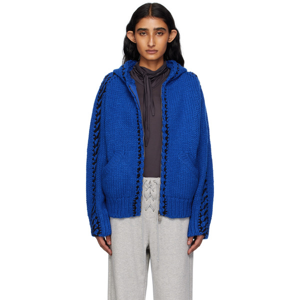 Open Yy Blue Stitch Zip Up Knit Hoodie 