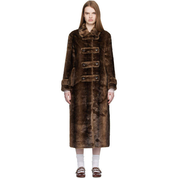  Open Yy Brown Tab Toggle Faux-fur Coat 