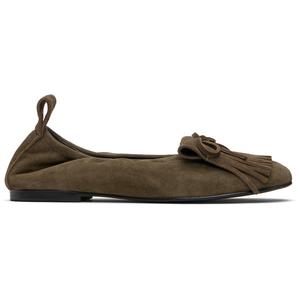  Open Yy Khaki Bun Suede Fringe Ballerina Flats 