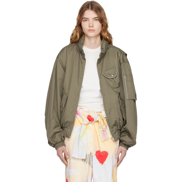 Open Yy Khaki Cotton Cargo Bomber Jacket 