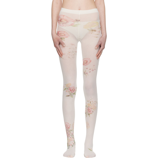  Open Yy Off-white Floral Tights 