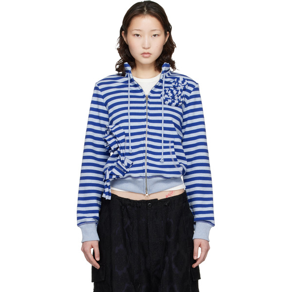  Open Yy Ssense Exclusive Navy Applique Knit Zipup Sweatshirt 