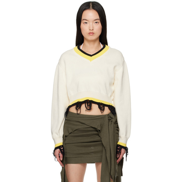  Ottolinger Off-white Cropped V-neck Sweater 