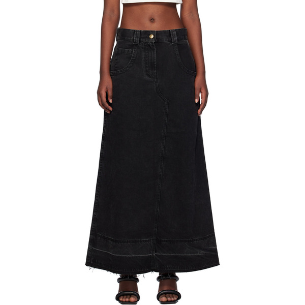  Palm Angels Black Split Denim Maxi Skirt 