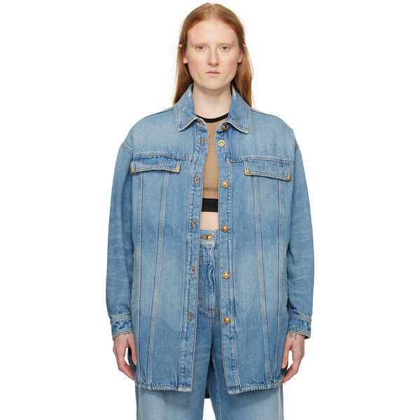  Palm Angels Blue Faded Denim Jacket 