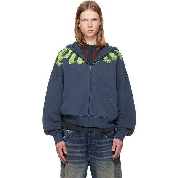  Palm Angels Navy Big Neck Logo Zip Hoodie 