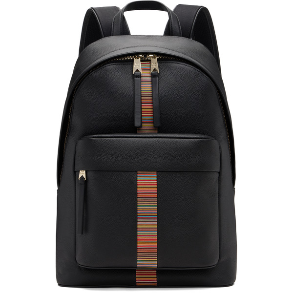  Paul Smith Black Leather 'signature Stripe' Trim Backpack 