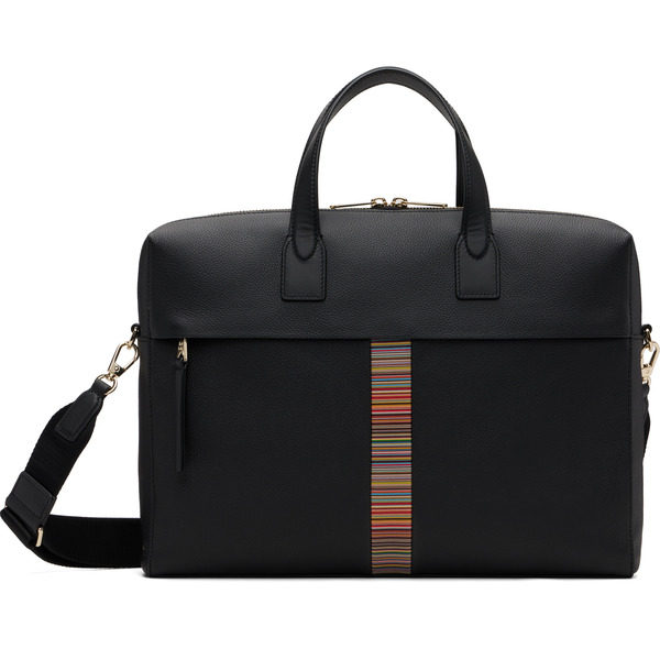  Paul Smith Black Leather 'signature Stripe' Trim Folio Briefcase 