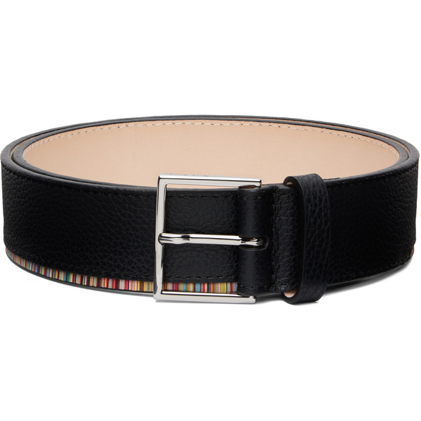  Paul Smith Black 'signature Stripe' Edge Leather Belt 