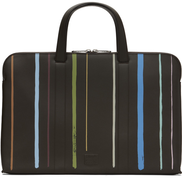  Paul Smith Brown 'painted Stripe' Slim Leather Folio Briefcase 